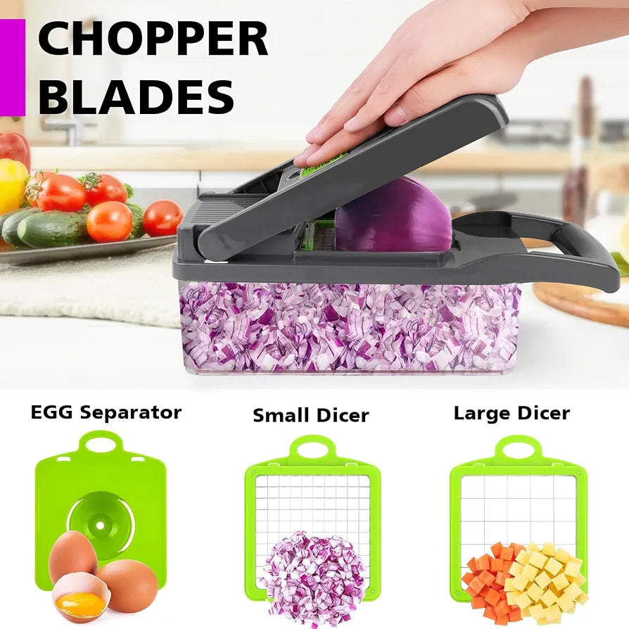 17 Pcs Vegetable Chopper – Manual Onion & Vegetable Cutter, Food Slicer, Dicer, Grater & Potato Cutter – Multi-Function Kitchen Tool