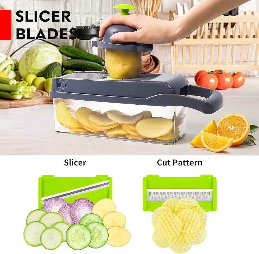 17 Pcs Vegetable Chopper – Manual Onion & Vegetable Cutter, Food Slicer, Dicer, Grater & Potato Cutter – Multi-Function Kitchen Tool